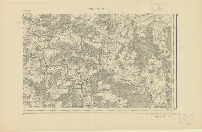(N:21997) CARTE DE FRANCE - TONNERRE S.E. (B0018584) Carte e stampe antiche: riproduzione a colori su carta (formato A2)