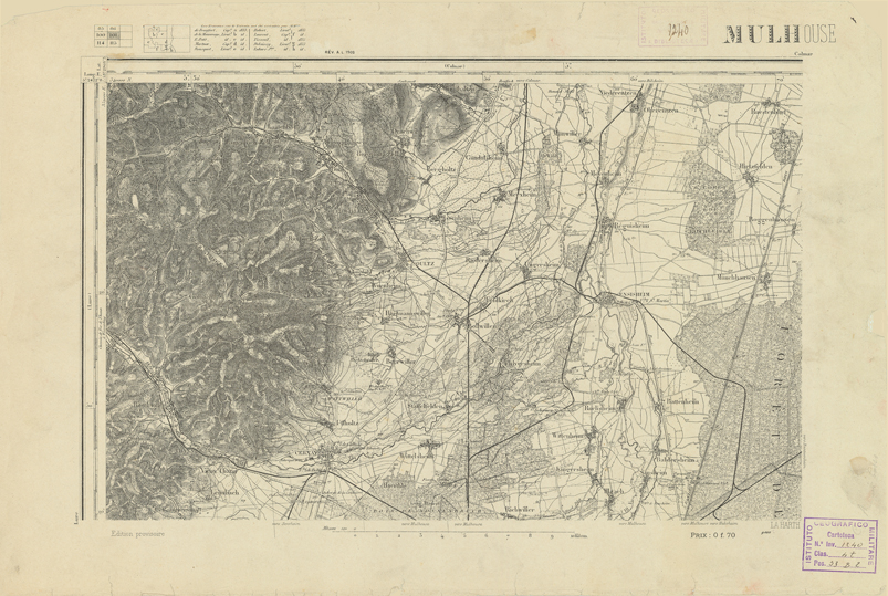 (N:22012) CARTE DE FRANCE - MULHOUSE (B0018599) Carte e stampe antiche: riproduzione a colori su carta (formato A2)