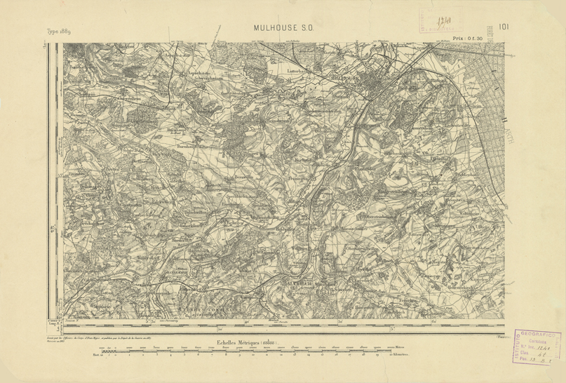 (N:22013) CARTE DE FRANCE - MULHOUSE S.O. (B0018600) Carte e stampe antiche: riproduzione a colori su carta (formato A2)