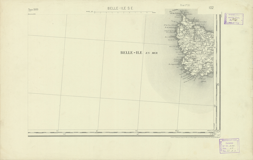 (N:22014) CARTE DE FRANCE - BELLE-ILE S.E. (B0018601) Carte e stampe antiche: riproduzione a colori su carta (formato A2)