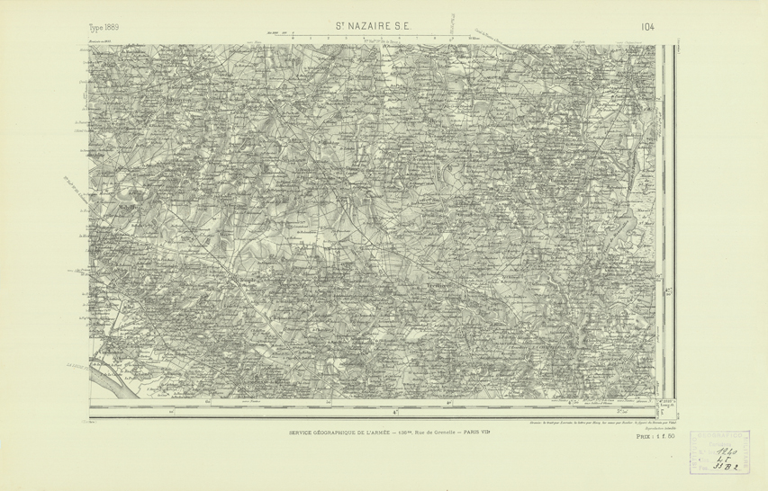 (N:22021) CARTE DE FRANCE - ST. NAZAIRE S.E. (B0018608) Carte e stampe antiche: riproduzione a colori su carta (formato A2)