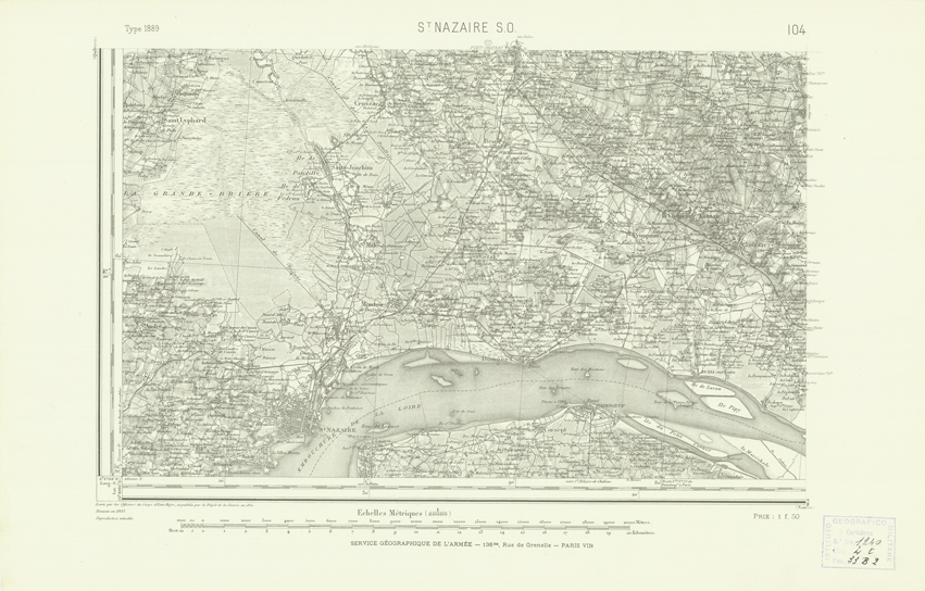 (N:22022) CARTE DE FRANCE - ST. NAZAIRE S.O. (B0018609) Carte e stampe antiche: riproduzione a colori su carta (formato A2)