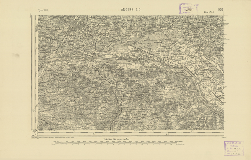 (N:22030) CARTE DE FRANCE - ANGERS S.O. (B0018617) Carte e stampe antiche: riproduzione a colori su carta (formato A2)