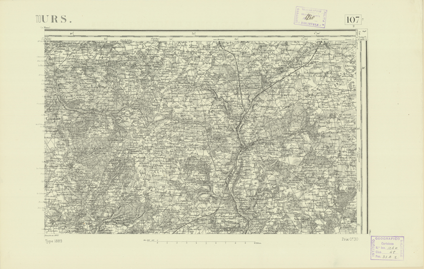 (N:22032) CARTE DE FRANCE - TOURS (B0018619) Carte e stampe antiche: riproduzione a colori su carta (formato A2)