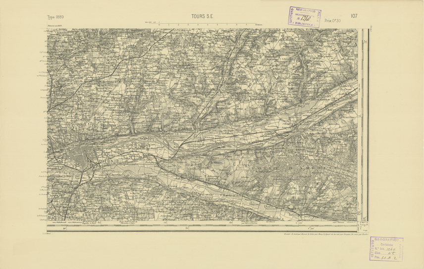 (N:22033) CARTE DE FRANCE - TOURS S.E. (B0018620) Carte e stampe antiche: riproduzione a colori su carta (formato A2)