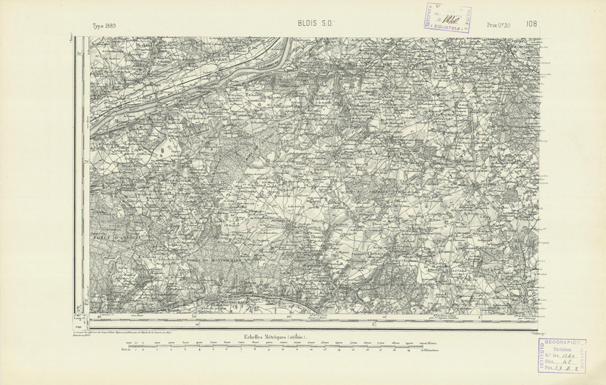 (N:22044) CARTE DE FRANCE - BLOIS S.O. (B0018625) Carte e stampe antiche: riproduzione a colori su carta (formato A2)