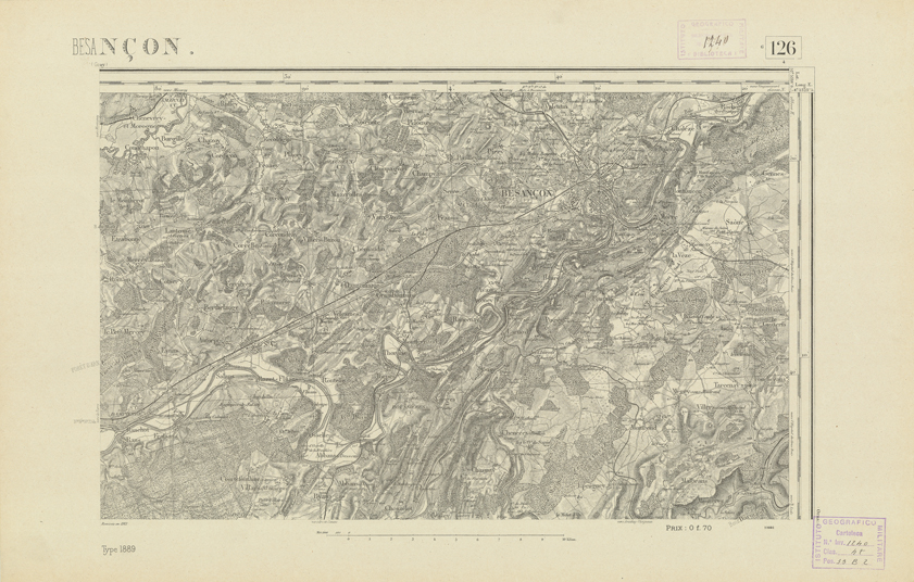 (N:22105) CARTE DE FRANCE - BESANCON (B0018690) Carte e stampe antiche: riproduzione a colori su carta (formato A2)