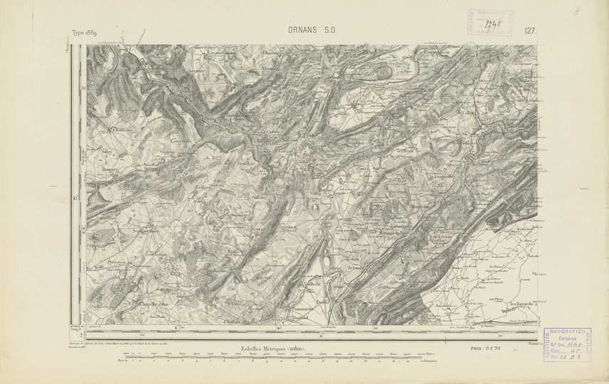 (N:22111) CARTE DE FRANCE - ORNANS S.O. (B0018696) Carte e stampe antiche: riproduzione a colori su carta (formato A2)