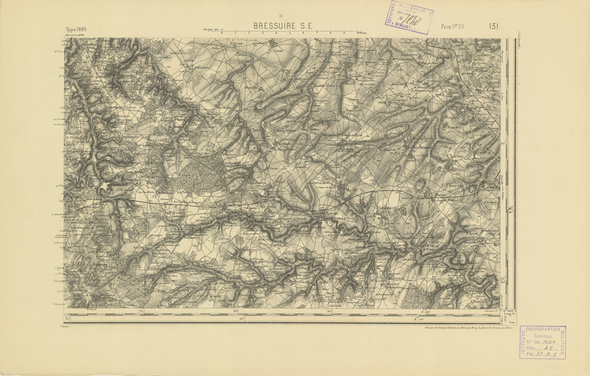 (N:22124) CARTE DE FRANCE - BRESSUIRE S.E. (B0018709) Carte e stampe antiche: riproduzione a colori su carta (formato A2)