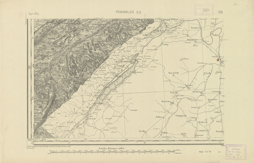 (N:22154) CARTE DE FRANCE - PONTARLIER S.O.
 (B0018740) Carte e stampe antiche: riproduzione a colori su carta (formato A2)