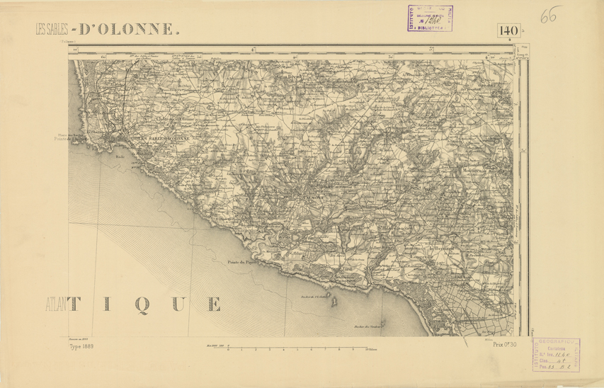 (N:22155) CARTE DE FRANCE - LES SABLES-D'OLONNE (B0018741) Carte e stampe antiche: riproduzione a colori su carta (formato A2)