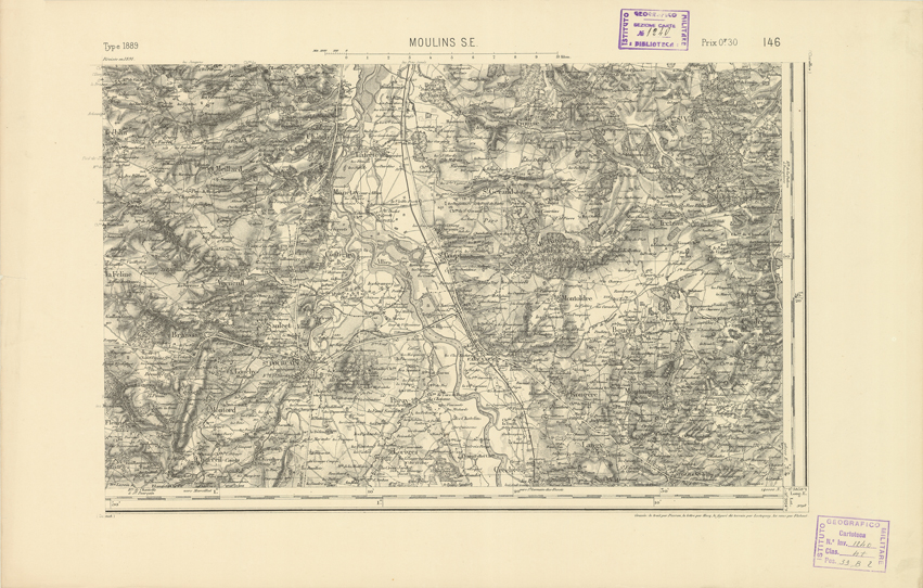 (N:22178) CARTE DE FRANCE - MOULINS S.E. (B0018765) Carte e stampe antiche: riproduzione a colori su carta (formato A2)