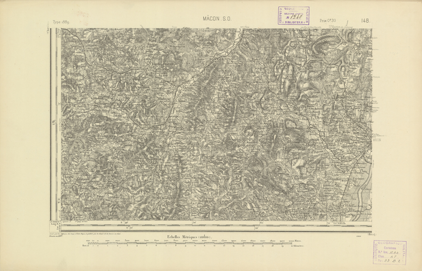 (N:22641) CARTE DE FRANCE - MACON S.O. (B0018774) Carte e stampe antiche: riproduzione a colori su carta (formato A2)