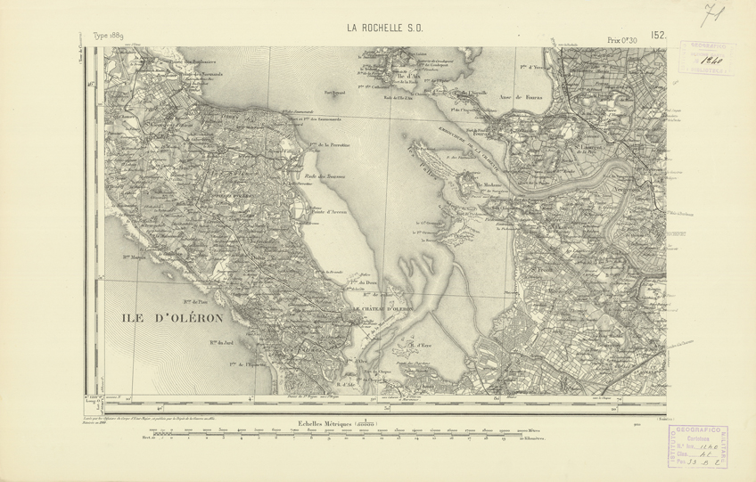 (N:22186) CARTE DE FRANCE - LA ROCHELLE S.O. (B0018789) Carte e stampe antiche: riproduzione a colori su carta (formato A2)