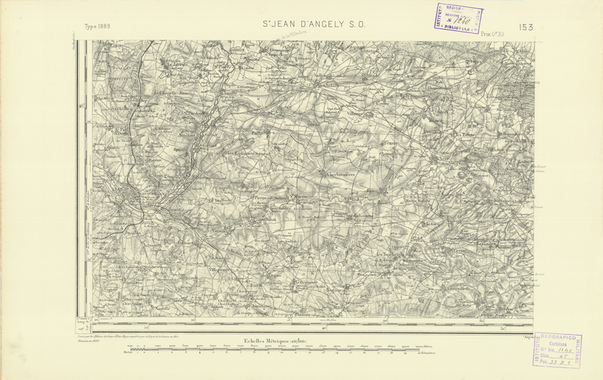 (N:22190) CARTE DE FRANCE - ST.JEAN D'ANGELY S.O. (B0018793) Carte e stampe antiche: riproduzione a colori su carta (formato A2)