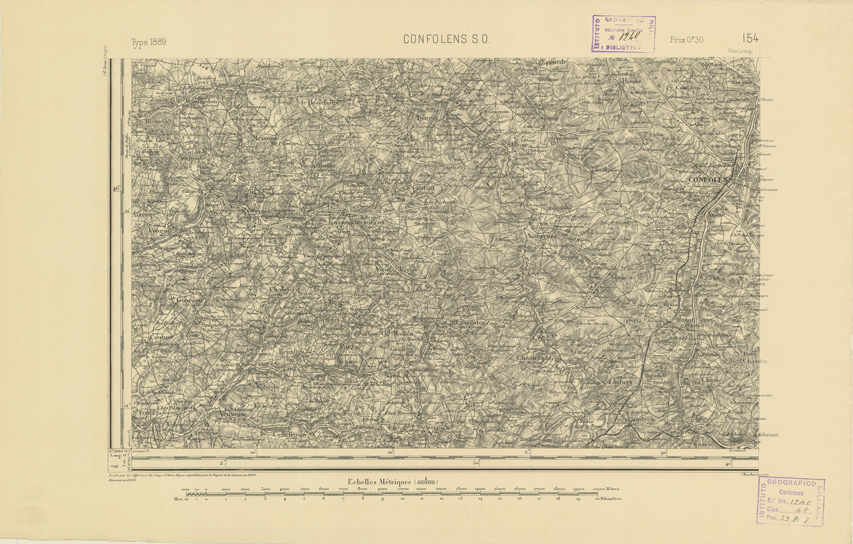 (N:22197) CARTE DE FRANCE - CONFOLENS S.O. (B0018797) Carte e stampe antiche: riproduzione a colori su carta (formato A2)