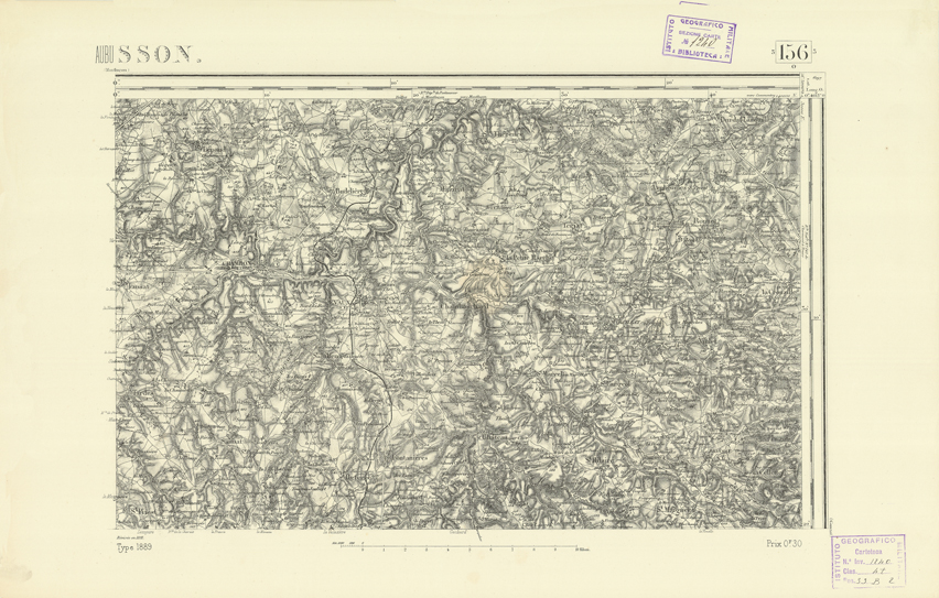 (N:22202) CARTE DE FRANCE - AUBUSSON (B0018802) Carte e stampe antiche: riproduzione a colori su carta (formato A2)