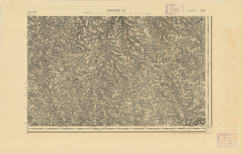 (N:22203) CARTE DE FRANCE - AUBUSSON S.E. (B0018803) Carte e stampe antiche: riproduzione a colori su carta (formato A2)