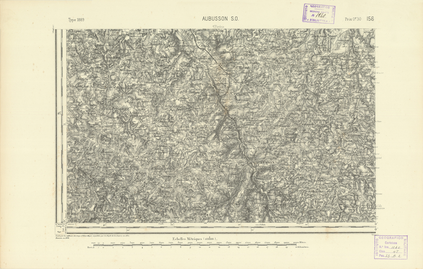 (N:22204) CARTE DE FRANCE - AUBUSSON S.O. (B0018804) Carte e stampe antiche: riproduzione a colori su carta (formato A2)