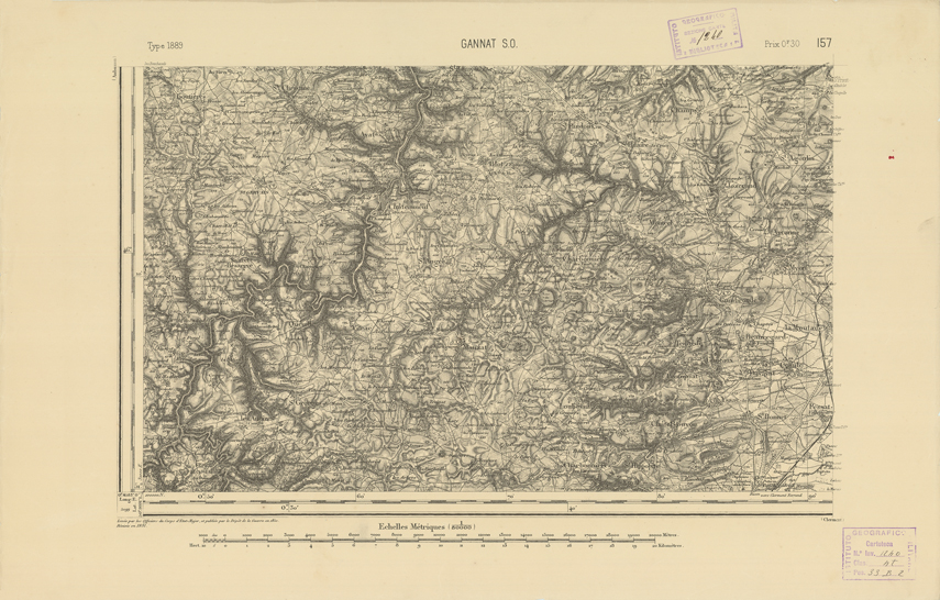 (N:22208) CARTE DE FRANCE - GANNAT S.O. (B0018808) Carte e stampe antiche: riproduzione a colori su carta (formato A2)