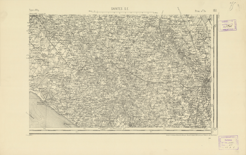 (N:22233) CARTE DE FRANCE - SAINTES S.E. (B0018828) Carte e stampe antiche: riproduzione a colori su carta (formato A2)