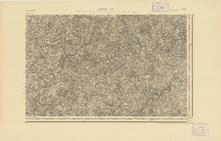 (N:22245) CARTE DE FRANCE - LIMOGES S.E. (B0018840) Carte e stampe antiche: riproduzione a colori su carta (formato A2)