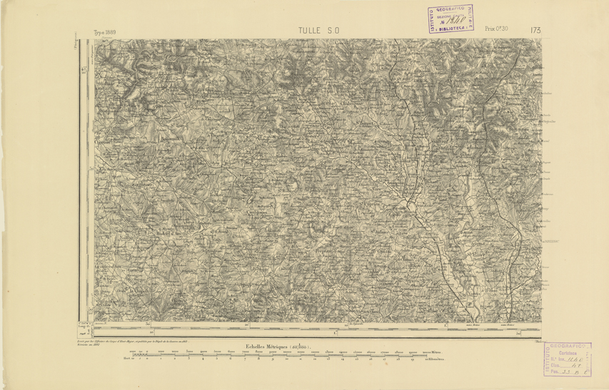 (N:22288) CARTE DE FRANCE - TULLE S.O. (B0018883) Carte e stampe antiche: riproduzione a colori su carta (formato A2)