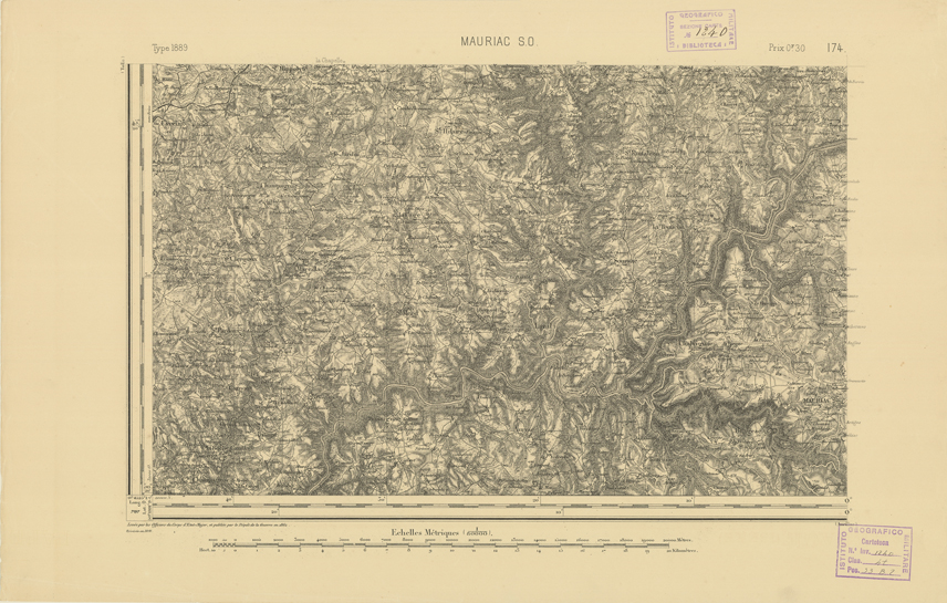 (N:22292) CARTE DE FRANCE - MAURIAC S.O. (B0018887) Carte e stampe antiche: riproduzione a colori su carta (formato A2)