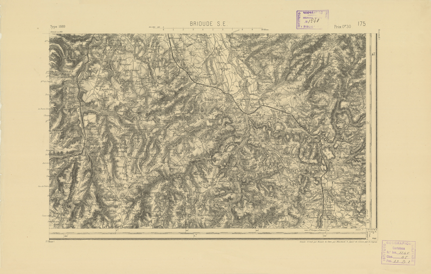 (N:22295) CARTE DE FRANCE - BRIOUDE S.E. (B0018890) Carte e stampe antiche: riproduzione a colori su carta (formato A2)