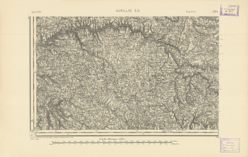 (N:22338) CARTE DE FRANCE - AURILLAC S.O.
 (B0018933) Carte e stampe antiche: riproduzione a colori su carta (formato A2)