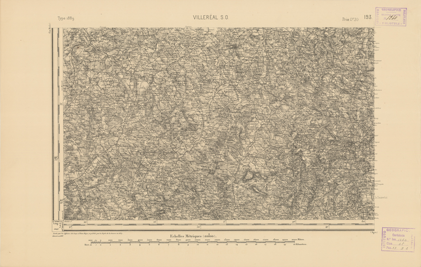 (N:22354) CARTE DE FRANCE - VILLEREAL S.O. (B0018966) Carte e stampe antiche: riproduzione a colori su carta (formato A2)