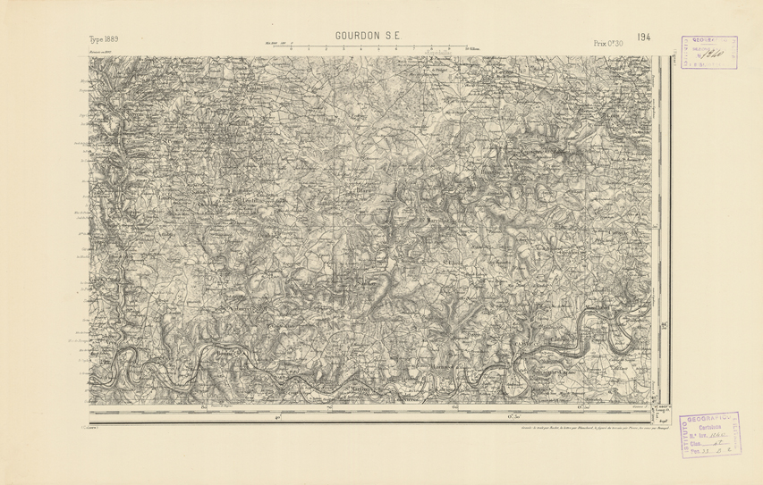 (N:22357) CARTE DE FRANCE - GOURDON S.E. (B0018969) Carte e stampe antiche: riproduzione a colori su carta (formato A2)