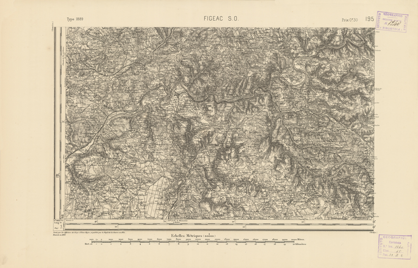 (N:22362) CARTE DE FRANCE - FIGEAC S.O. (B0018974) Carte e stampe antiche: riproduzione a colori su carta (formato A2)