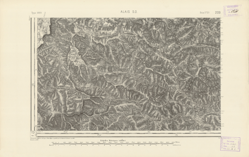 (N:22431) CARTE DE FRANCE - ALAIS S.O. (B0019026) Carte e stampe antiche: riproduzione a colori su carta (formato A2)