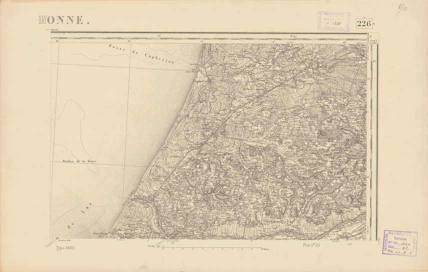 (N:22494) CARTE DE FRANCE - BAYONNE (B0019089) Carte e stampe antiche: riproduzione a colori su carta (formato A2)