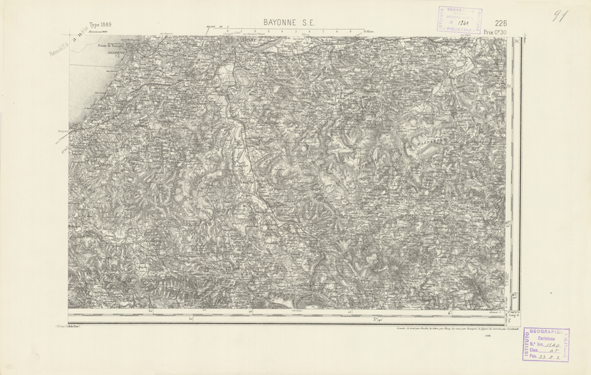 (N:22495) CARTE DE FRANCE - BAYONNE S.E. (B0019090) Carte e stampe antiche: riproduzione a colori su carta (formato A2)