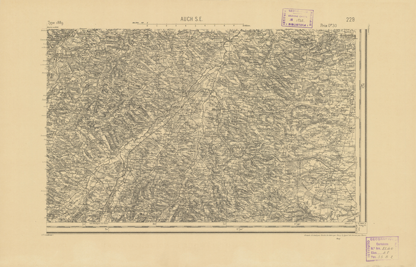 (N:22507) CARTE DE FRANCE - AUCH S.E. (B0019102) Carte e stampe antiche: riproduzione a colori su carta (formato A2)