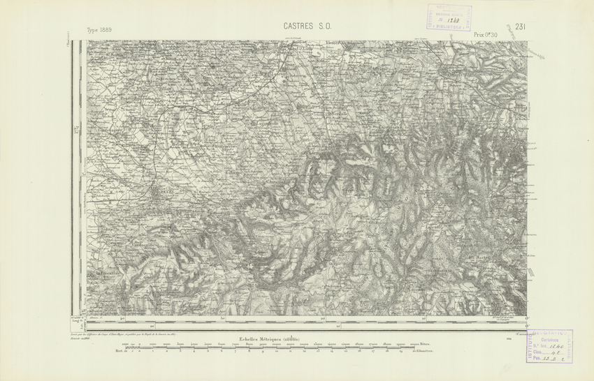 (N:22516) CARTE DE FRANCE - CASTRES S.O. (B0019111) Carte e stampe antiche: riproduzione a colori su carta (formato A2)