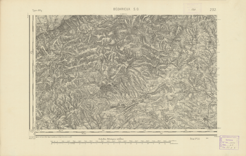 (N:22520) CARTE DE FRANCE - BEDARIEUX S.O. (B0019115) Carte e stampe antiche: riproduzione a colori su carta (formato A2)