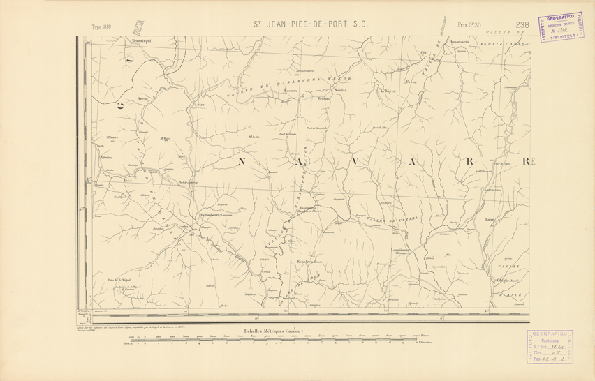 (N:22542) CARTE DE FRANCE - SAINT JEAN PIED DE PORT S.O. (B0019137) Carte e stampe antiche: riproduzione a colori su carta (formato A2)