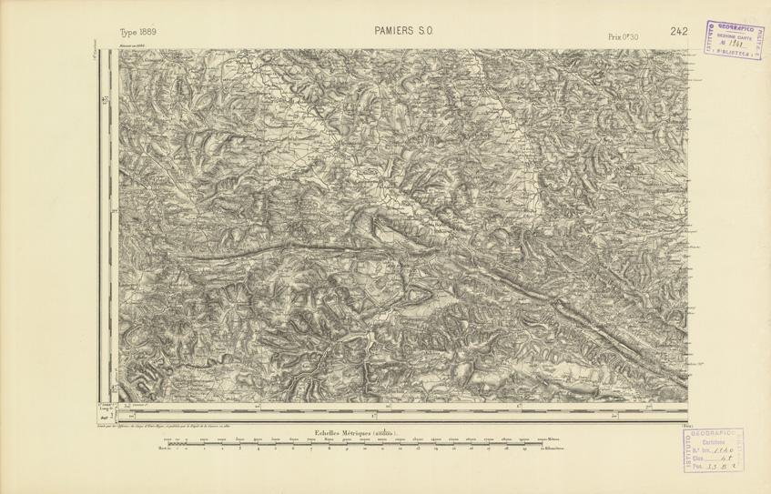 (N:22558) CARTE DE FRANCE - PAMIERS S.O. (B0019153) Carte e stampe antiche: riproduzione a colori su carta (formato A2)