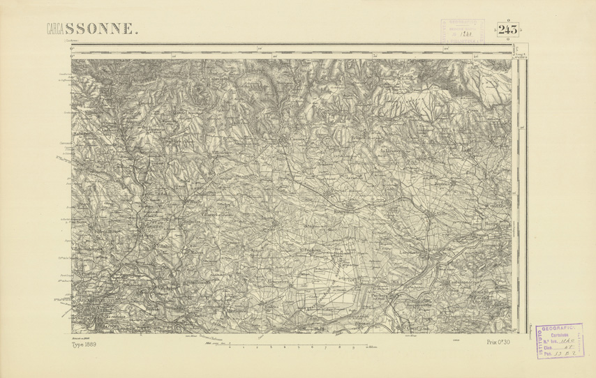 (N:22560) CARTE DE FRANCE - CARCASSONNE (B0019155) Carte e stampe antiche: riproduzione a colori su carta (formato A2)