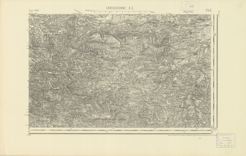 (N:22561) CARTE DE FRANCE - CARCASSONNE S.E. (B0019156) Carte e stampe antiche: riproduzione a colori su carta (formato A2)