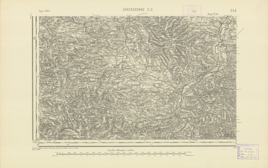 (N:22562) CARTE DE FRANCE - CARCASSONNE S.O. (B0019157) Carte e stampe antiche: riproduzione a colori su carta (formato A2)