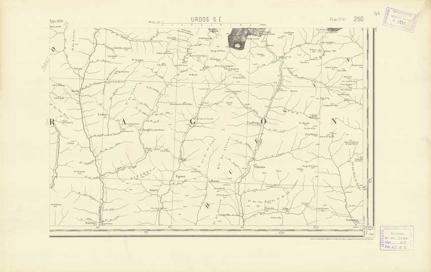 (N:22580) CARTE DE FRANCE - URDOS S.E. (B0019175) Carte e stampe antiche: riproduzione a colori su carta (formato A2)