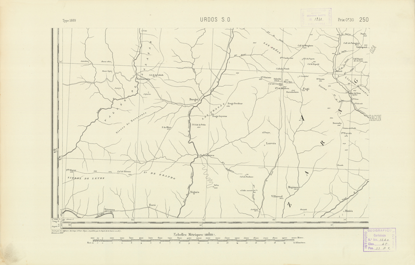 (N:22581) CARTE DE FRANCE - URDOS S.O. (B0019176) Carte e stampe antiche: riproduzione a colori su carta (formato A2)