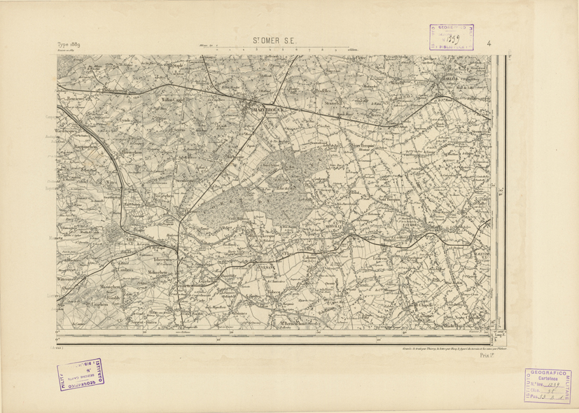 (N:22660) CARTE DE FRANCE - SAINT OMER S.E. (B0019236) Carte e stampe antiche: riproduzione a colori su carta (formato A2)