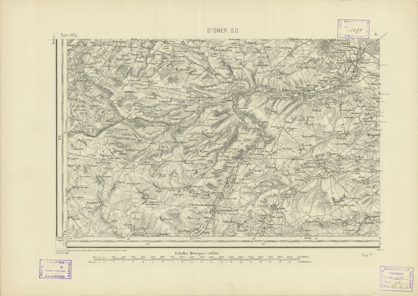 (N:22661) CARTE DE FRANCE - SAINT-OMER S.O. (B0019237) Carte e stampe antiche: riproduzione a colori su carta (formato A2)