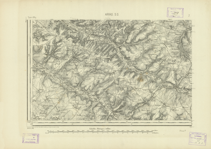 (N:22669) CARTE DE FRANCE - ARRAS S.O. (B0019245) Carte e stampe antiche: riproduzione a colori su carta (formato A2)