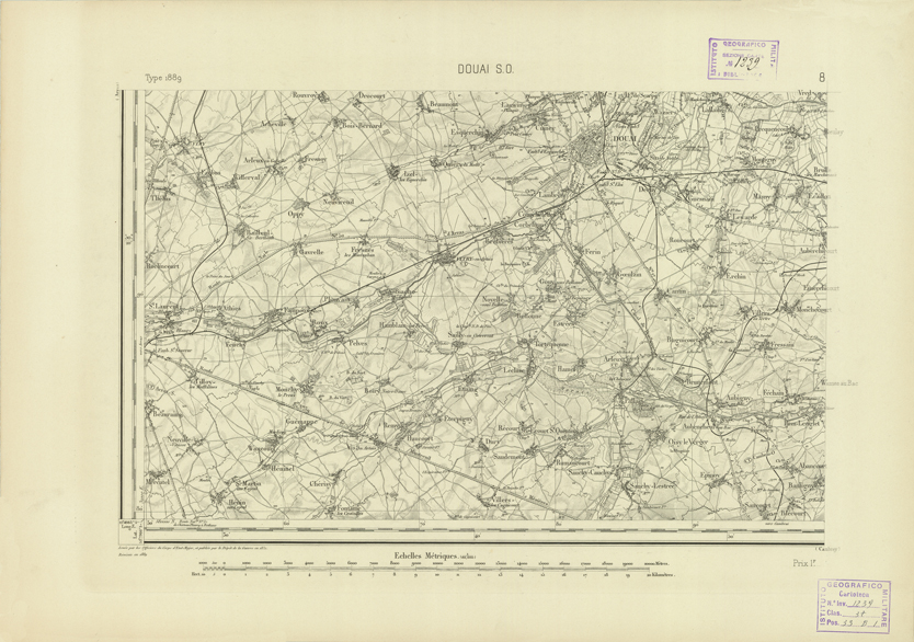 (N:22674) CARTE DE FRANCE - DOUAI S.O. (B0019250) Carte e stampe antiche: riproduzione a colori su carta (formato A2)